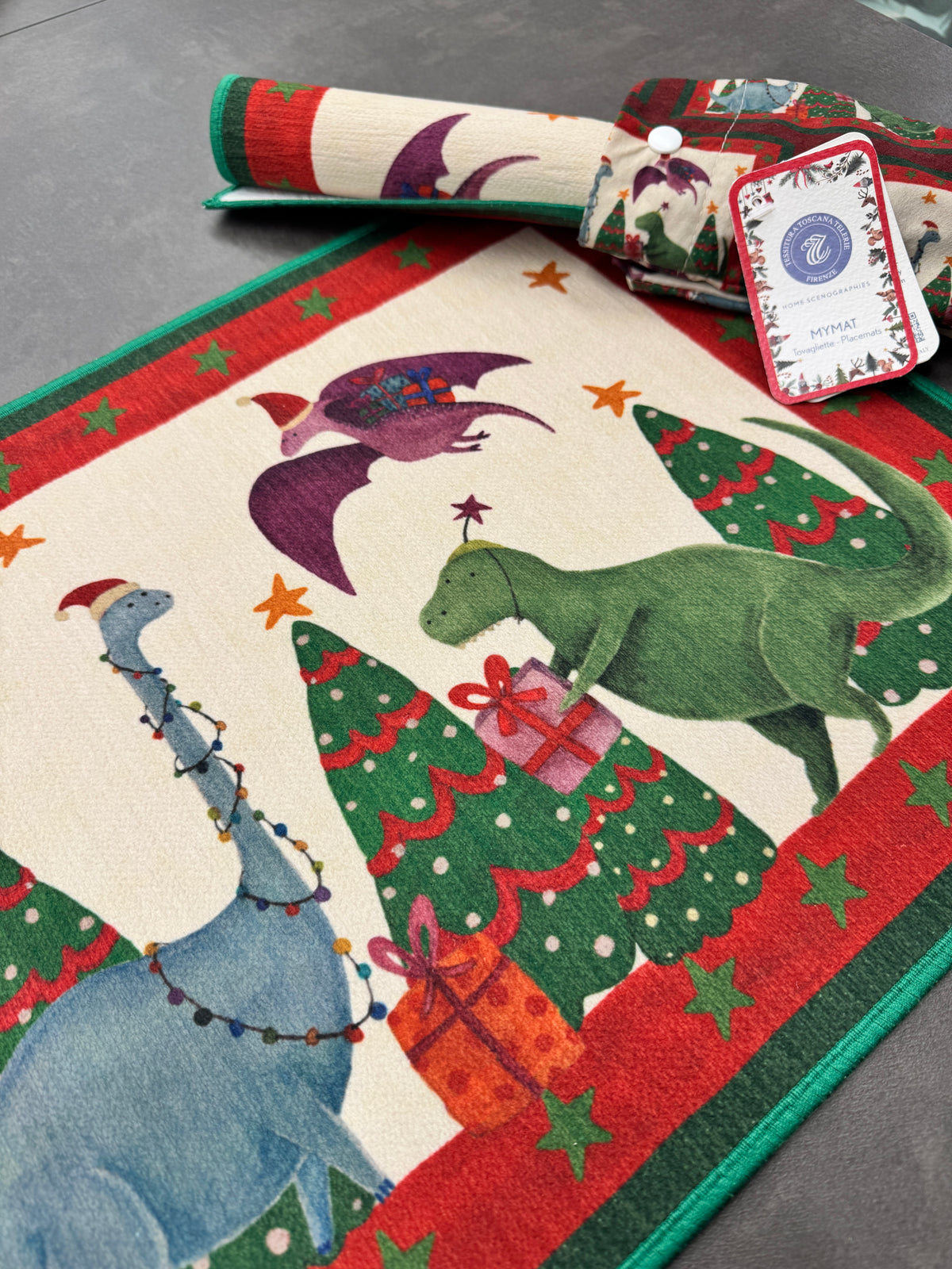 Mymat Jurassic Xmas tovagliette americane